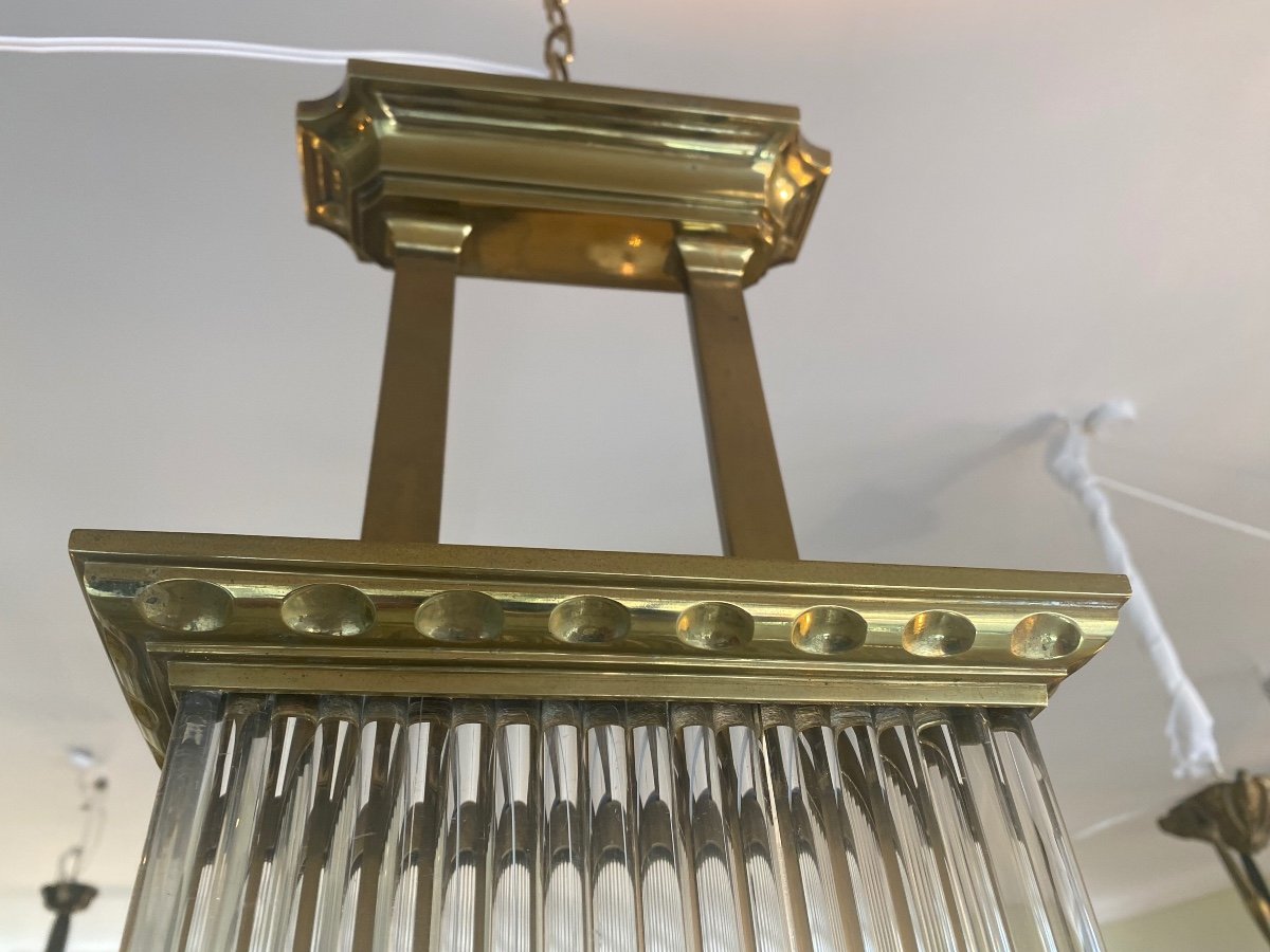Lustre Petitot En Laiton Poli Et Baguettes De Verre- Art Déco 1930-photo-1