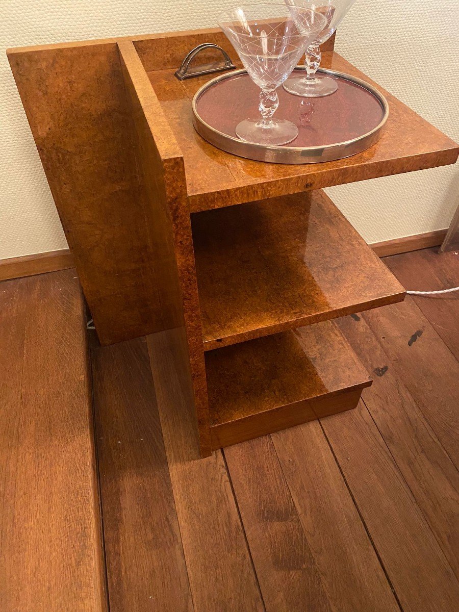 Paire De Tables De Chevet Acajou et Loupe d´Amboine, Art Déco Vers 1930-photo-2