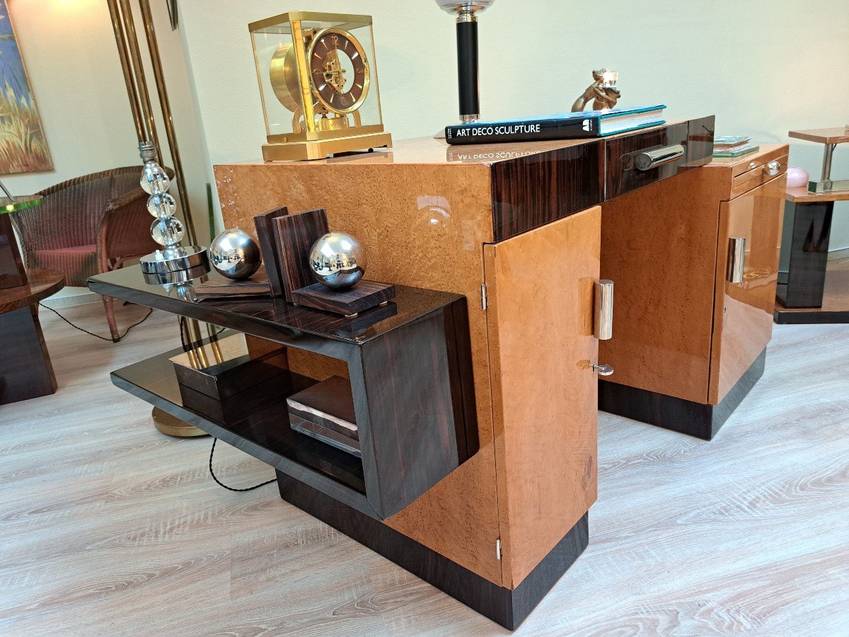 Modernist Birch Burl And Macassar Ebony Desk, Art Deco-photo-2