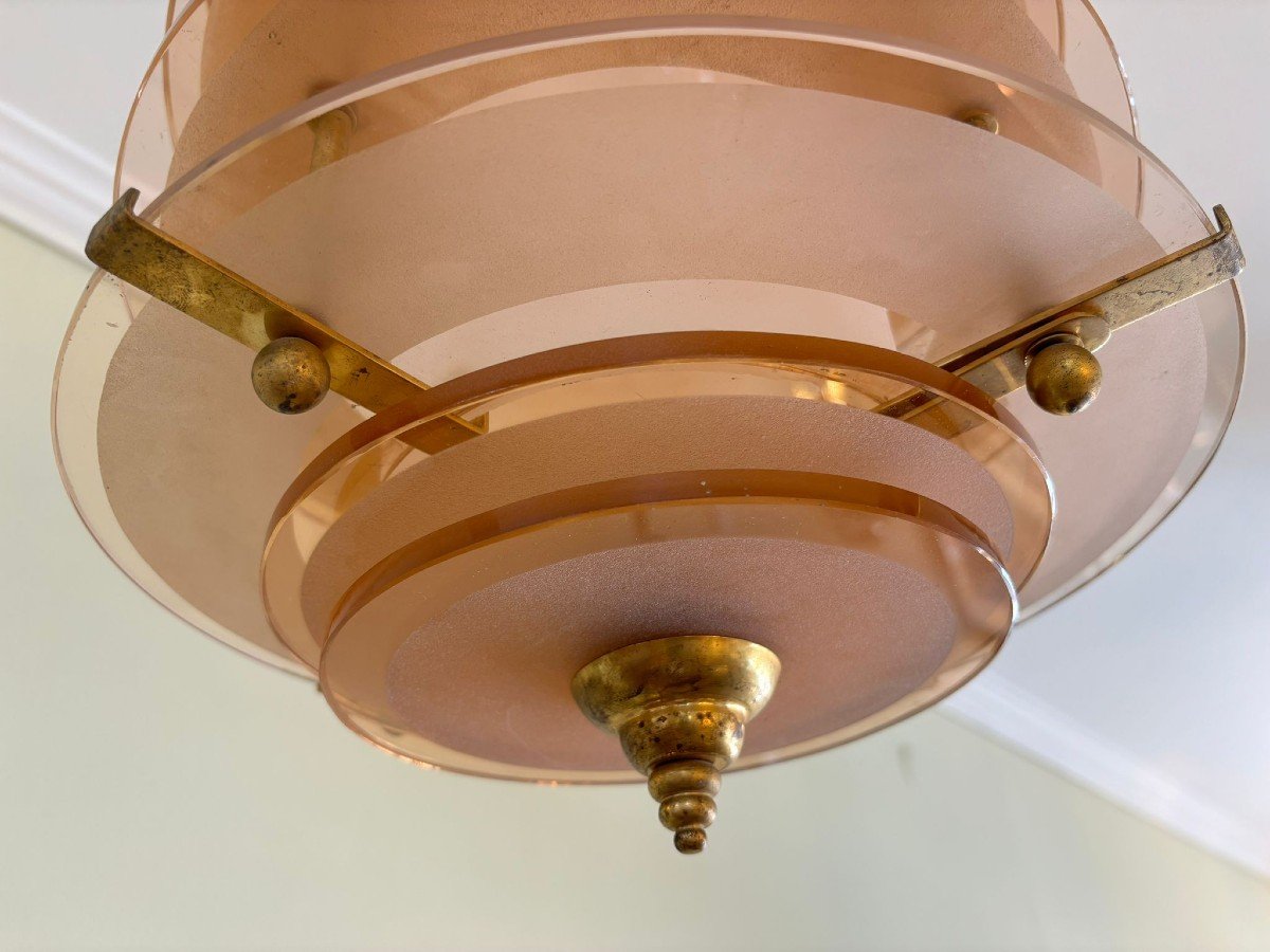Cylindrical Rosaline Glass Chandelier, Art Deco-photo-4