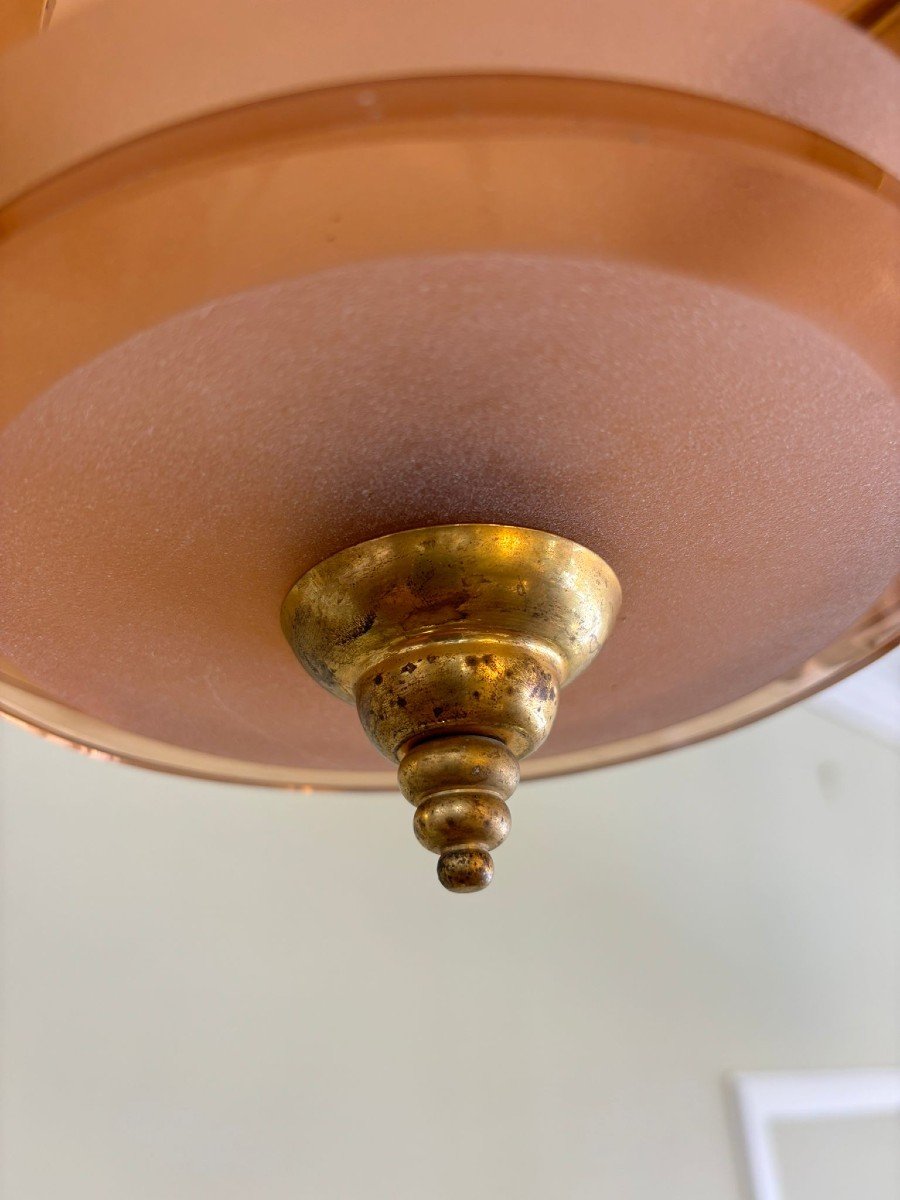 Cylindrical Rosaline Glass Chandelier, Art Deco-photo-1