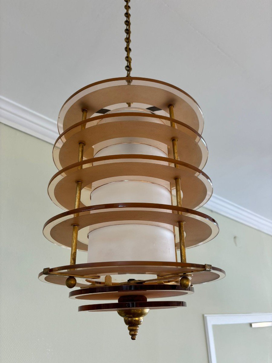 Cylindrical Rosaline Glass Chandelier, Art Deco