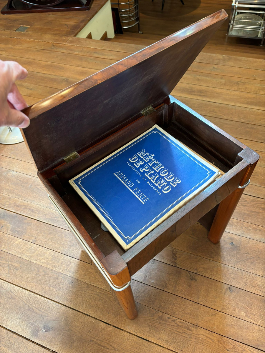 Piano Art Déco vers 1930 et son tabouret, placage de noyer-photo-2