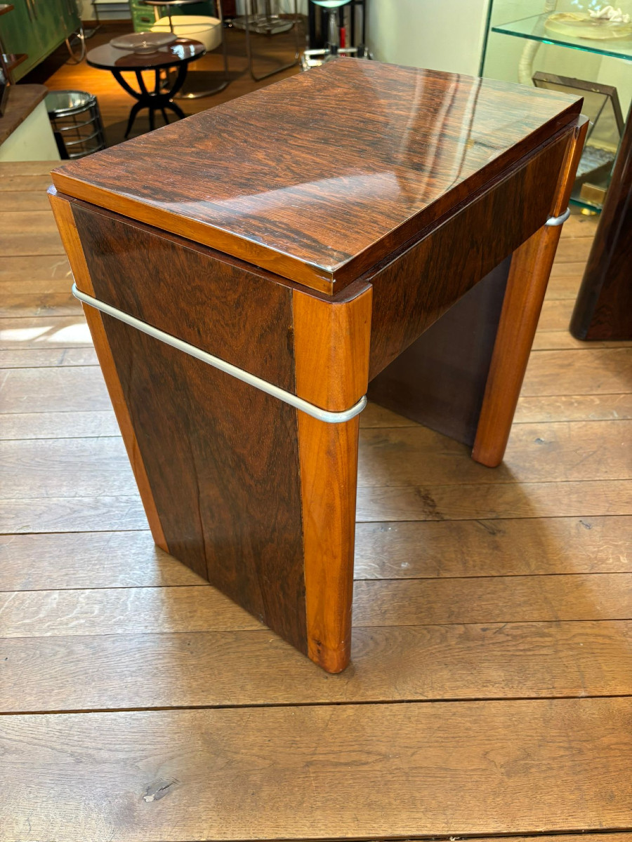 Piano Art Déco vers 1930 et son tabouret, placage de noyer-photo-1