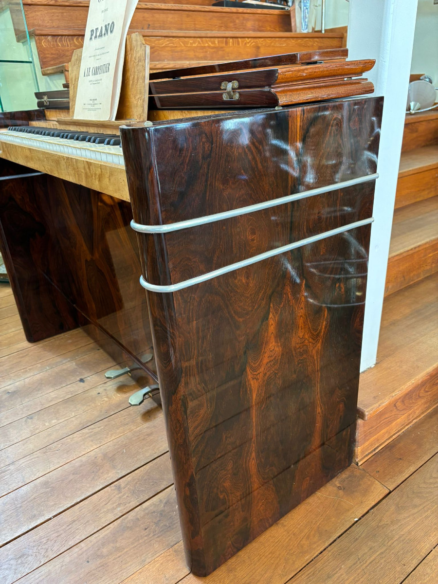 Piano Art Déco vers 1930 et son tabouret, placage de noyer-photo-3