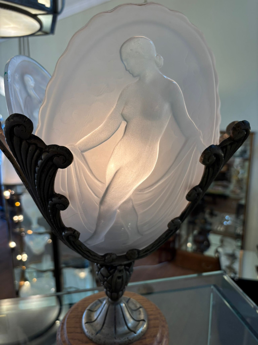 Muller Frères Lunéville Lamp, Silver-plated Bronze And Glass. Art Deco Circa 1925-photo-1
