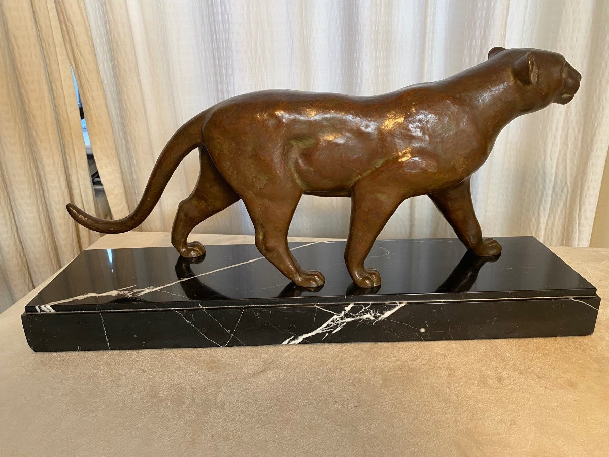 Panthère Art Déco en bronze signée Ouline