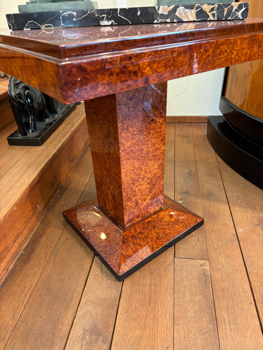 Guéridon Art Déco vers 1930, placage de loupe d´amboine-photo-2