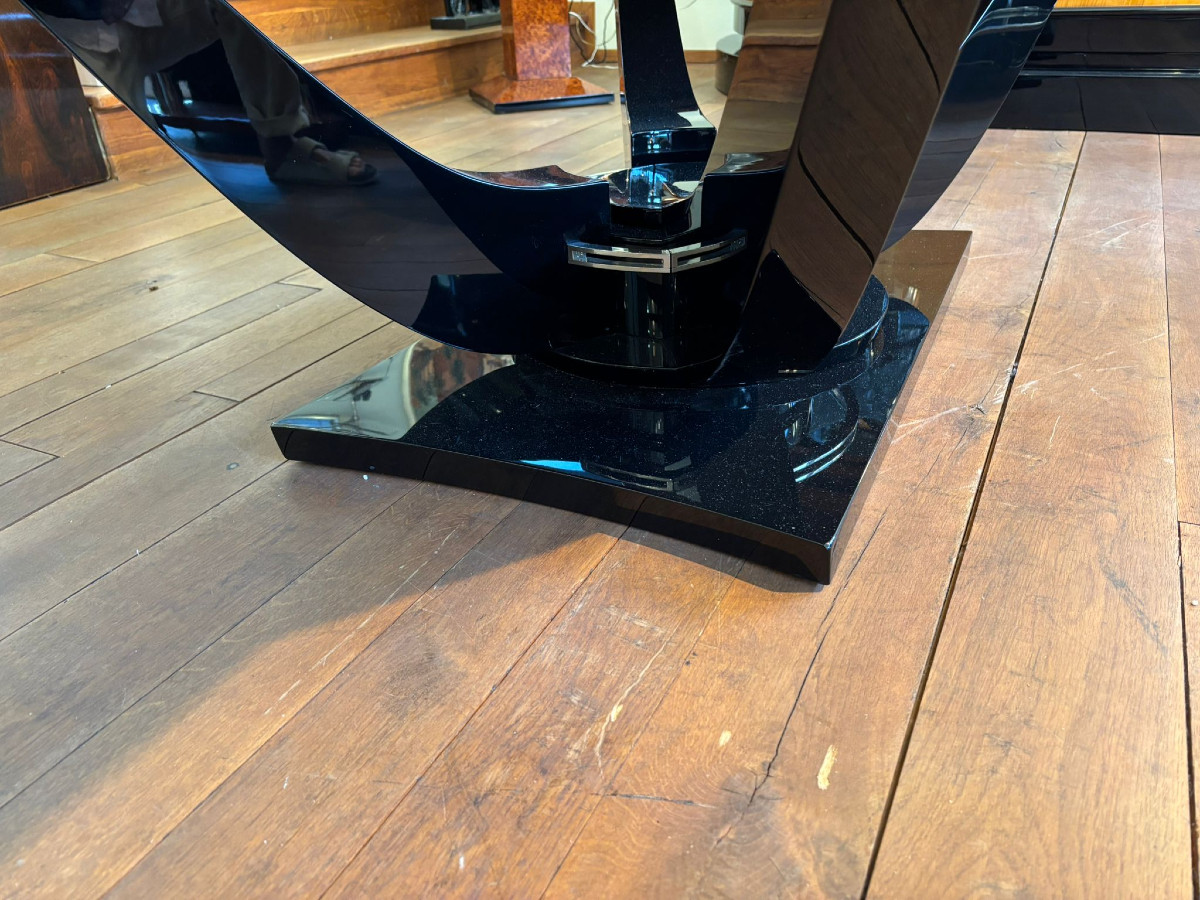 Black Lacquer Art Deco Dining Table Circa 1930-photo-4