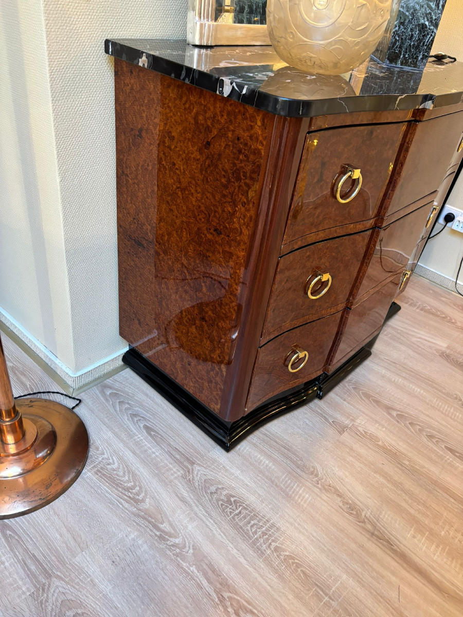 Pair Of Art Deco Chests Of Drawers In Amboyna Burl Veneer-photo-3