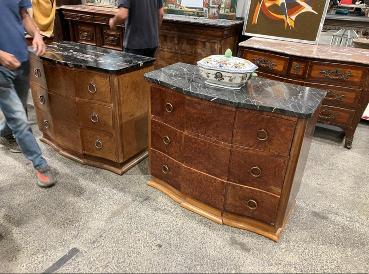 Pair Of Art Deco Chests Of Drawers In Amboyna Burl Veneer-photo-1
