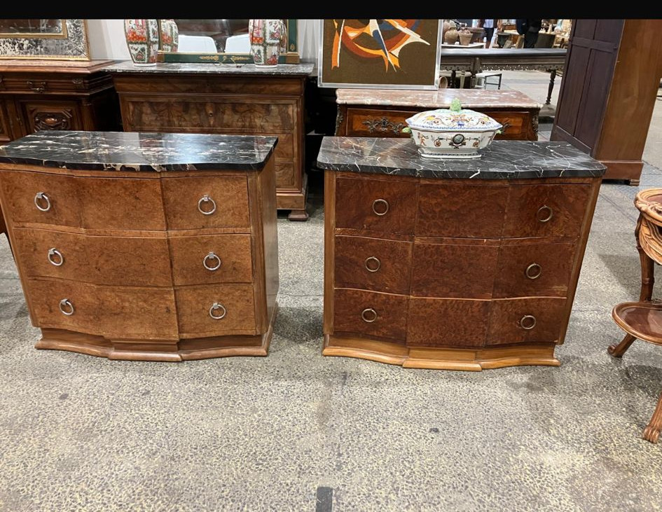 Pair Of Art Deco Chests Of Drawers In Amboyna Burl Veneer-photo-2