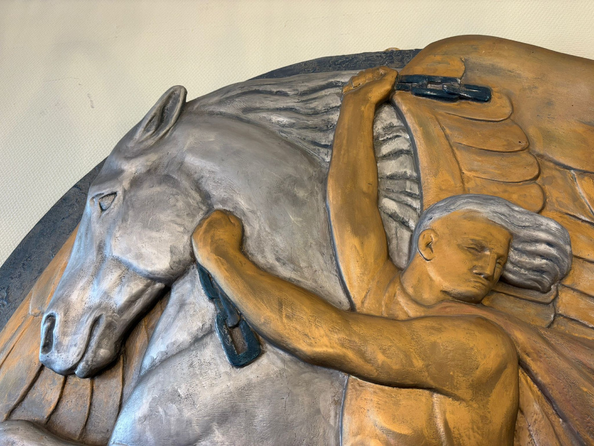 Art Deco Bas-relief Circa 1940, Wood And Stucco-photo-4