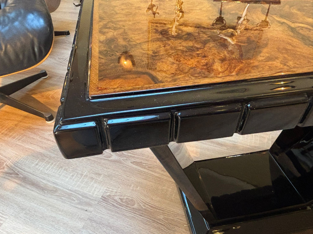 Table basse Art Déco, placage de noyer et laque piano-photo-4