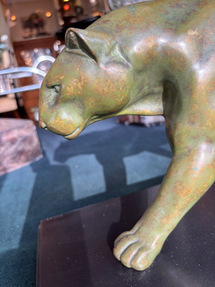 Panthère Art Déco en bronze signée Rulas sur le socle-photo-2