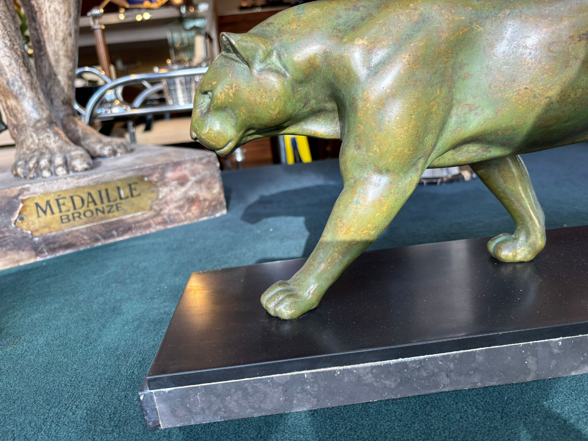 Panthère Art Déco en bronze signée Rulas sur le socle-photo-4