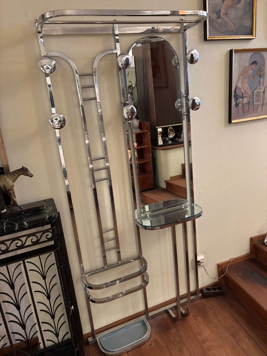 Art Deco Coat Rack Circa 1930, Chrome-plated Metal-photo-1