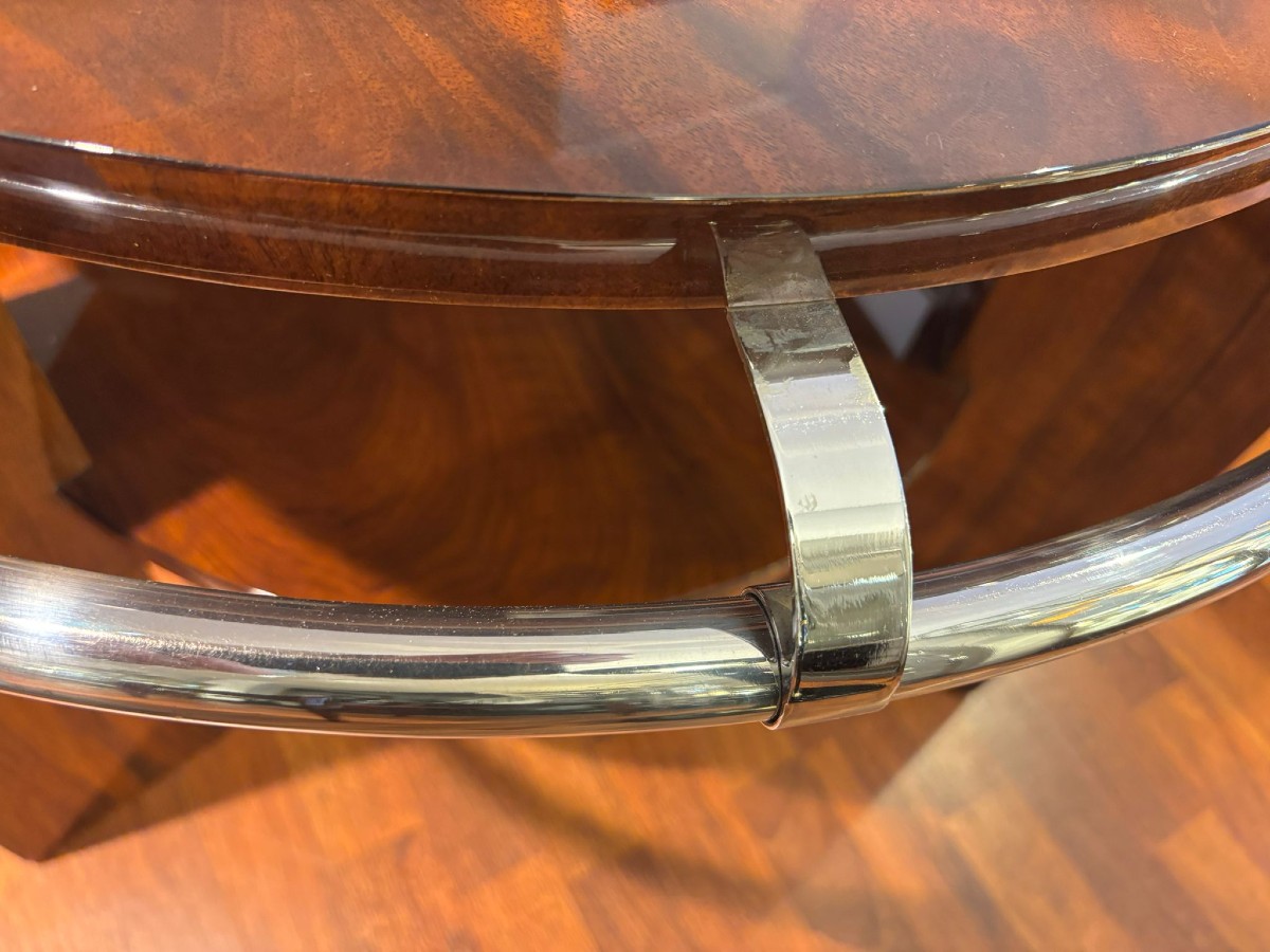 Table basse ronde  Art Déco vers 1930 placage de ronce de noyer-photo-3