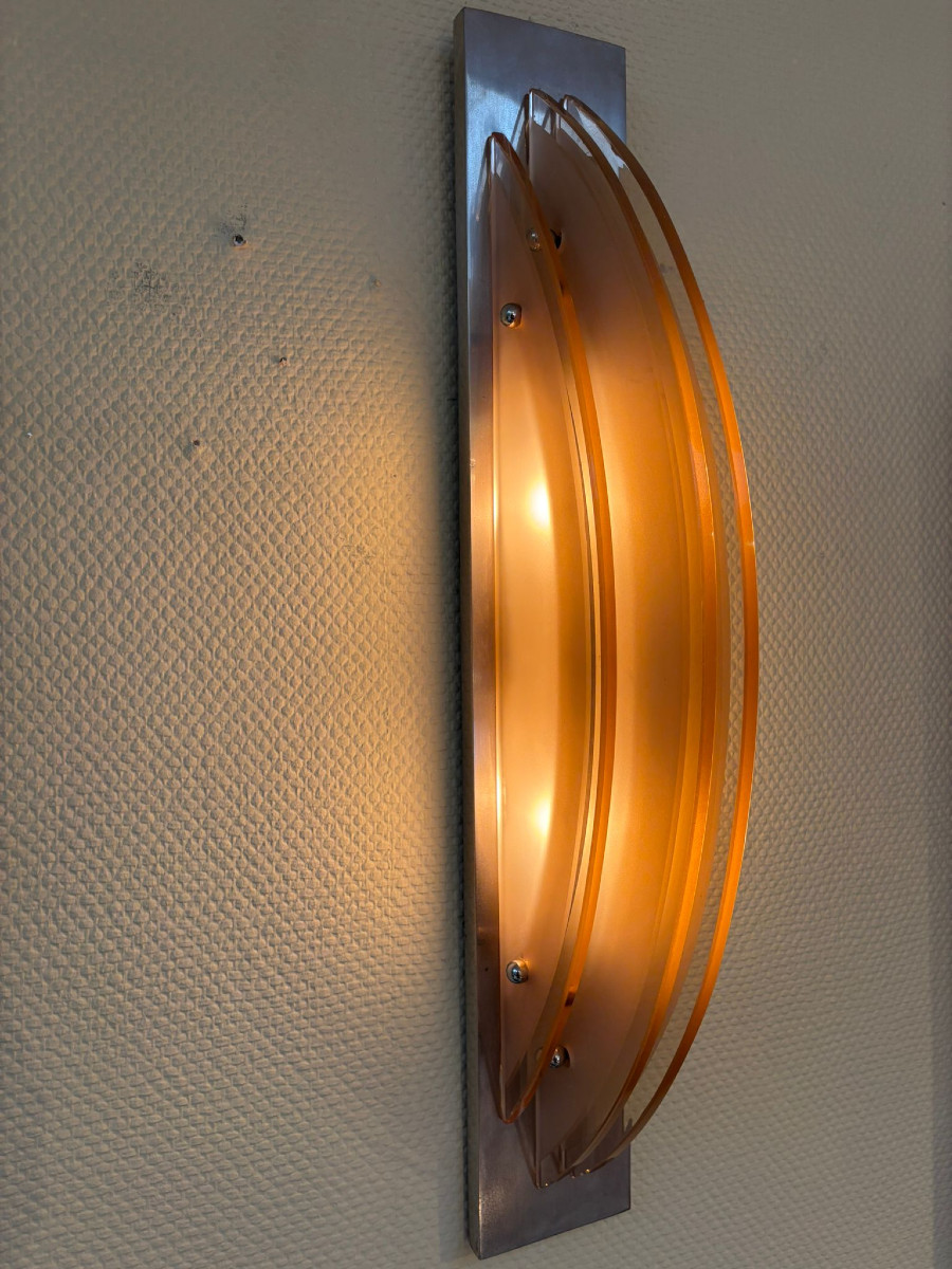 Paire d´appliques Perzel Art Déco vers 1930 verres couleur pêche-photo-2