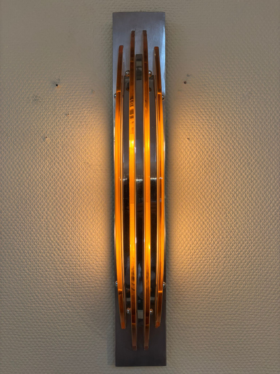 Paire d´appliques Perzel Art Déco vers 1930 verres couleur pêche-photo-3