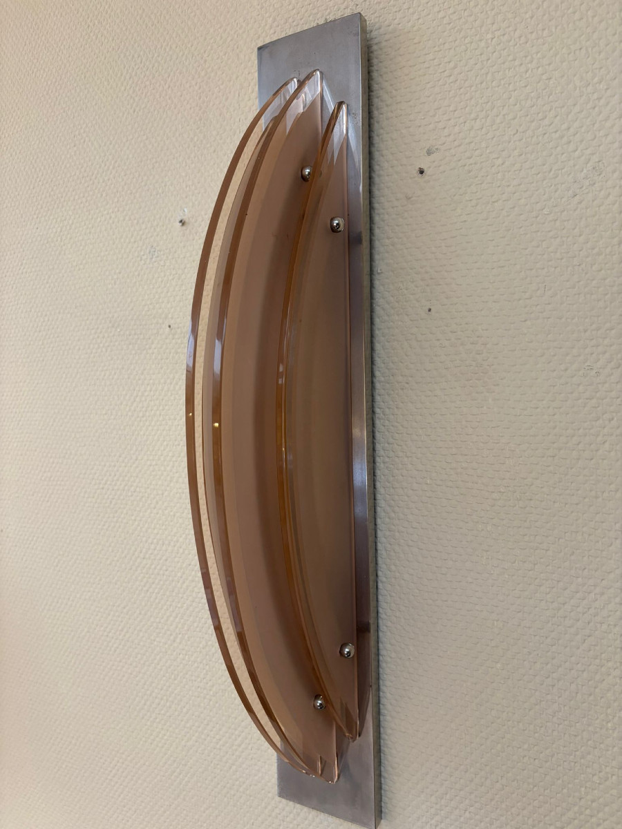 Paire d´appliques Perzel Art Déco vers 1930 verres couleur pêche-photo-1