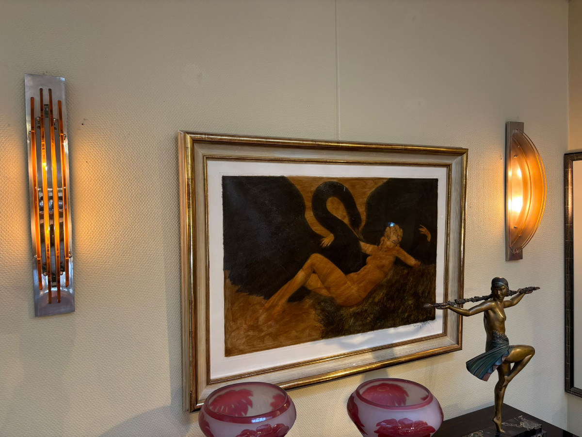 Paire d´appliques Perzel Art Déco vers 1930 verres couleur pêche