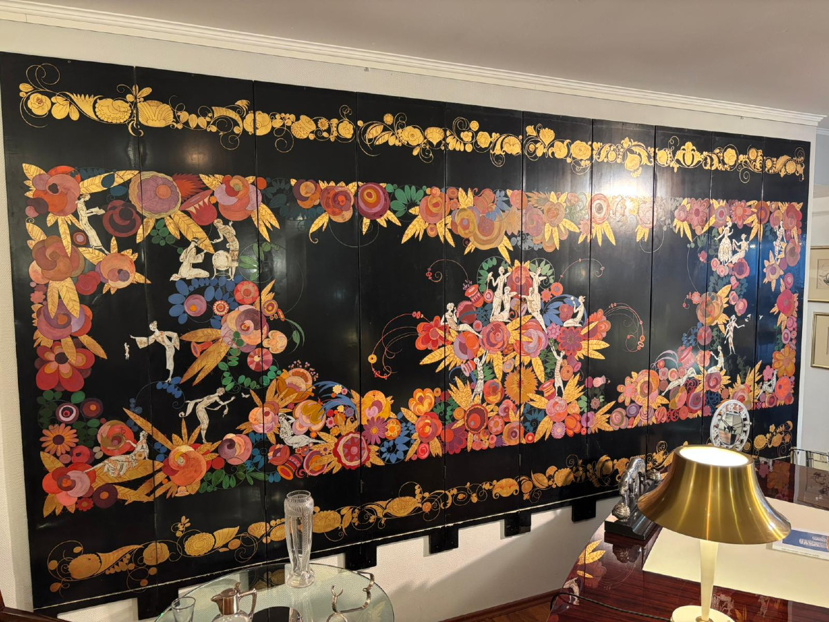 Richly Decorated Art Deco Lacquered Panels Circa 1930-photo-2