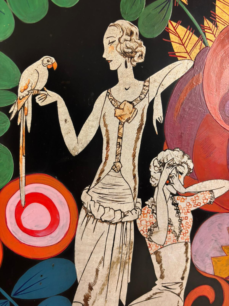 Richly Decorated Art Deco Lacquered Panels Circa 1930-photo-1