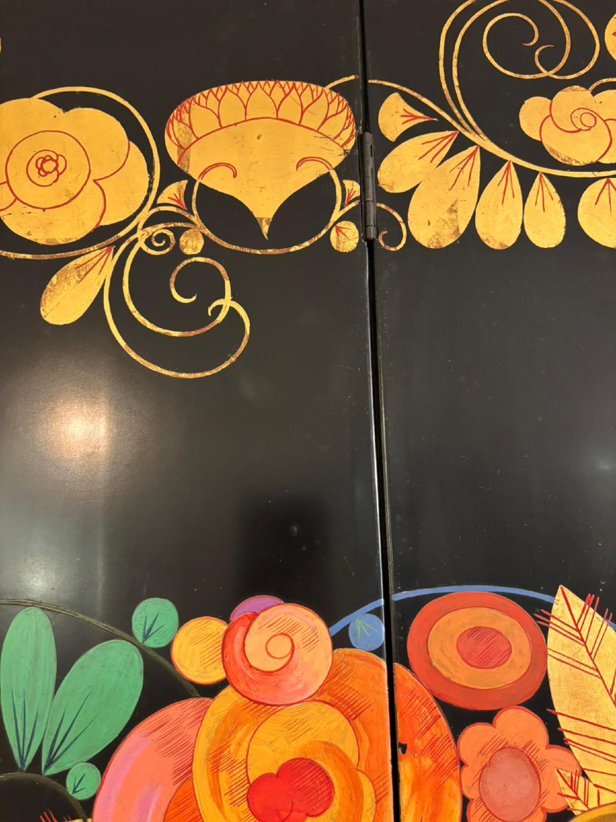 Richly Decorated Art Deco Lacquered Panels Circa 1930-photo-2