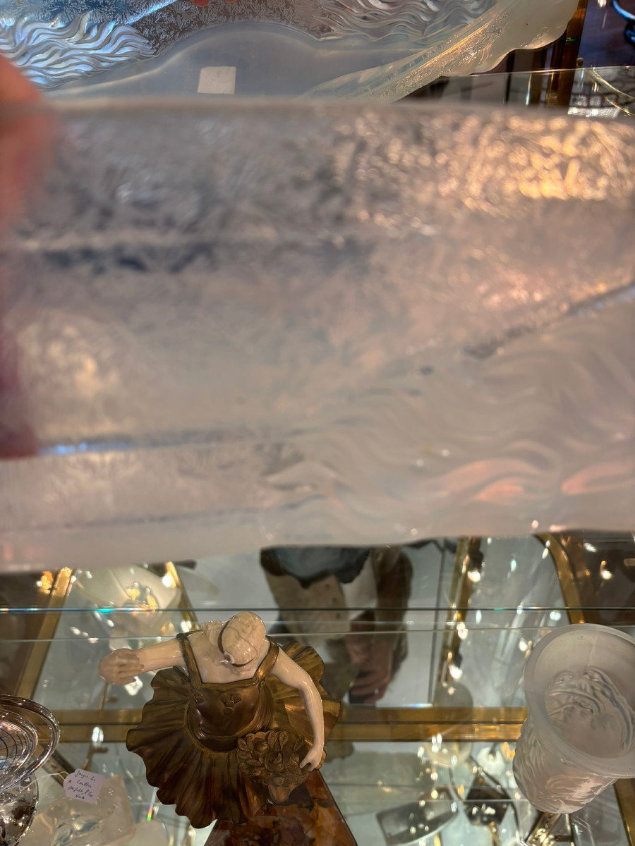 Jardinière Art Déco vers 1930 en verre opalescent signée Etling-photo-4