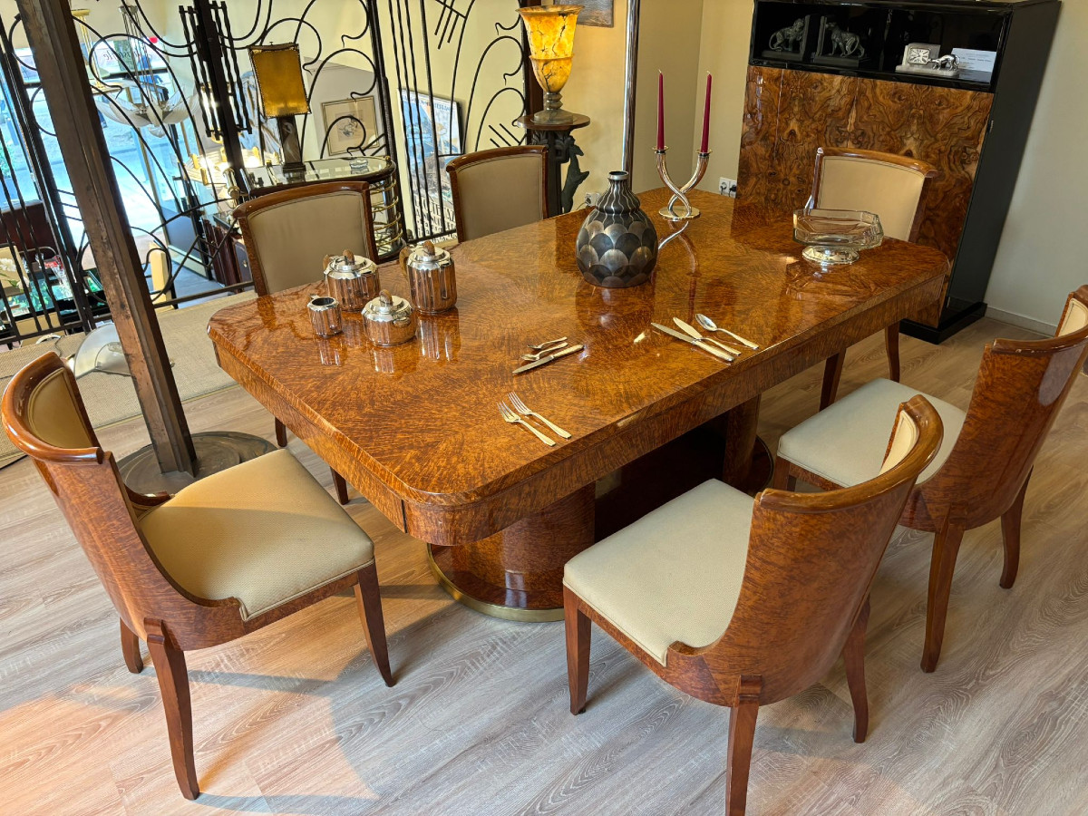 Art Deco Dining Set Circa 1925, Burr Amboyna