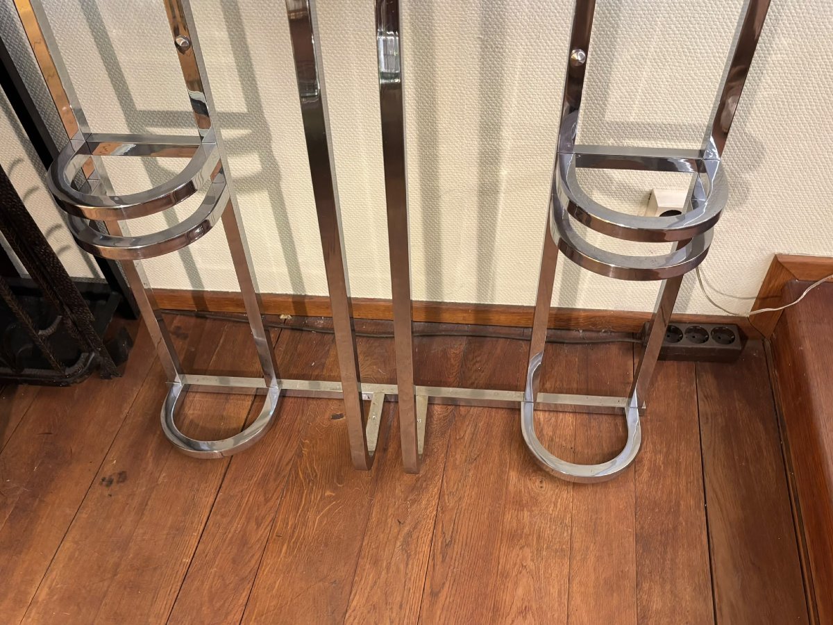 Porte-manteau Art Déco vers 1930 en métal chromé-photo-2