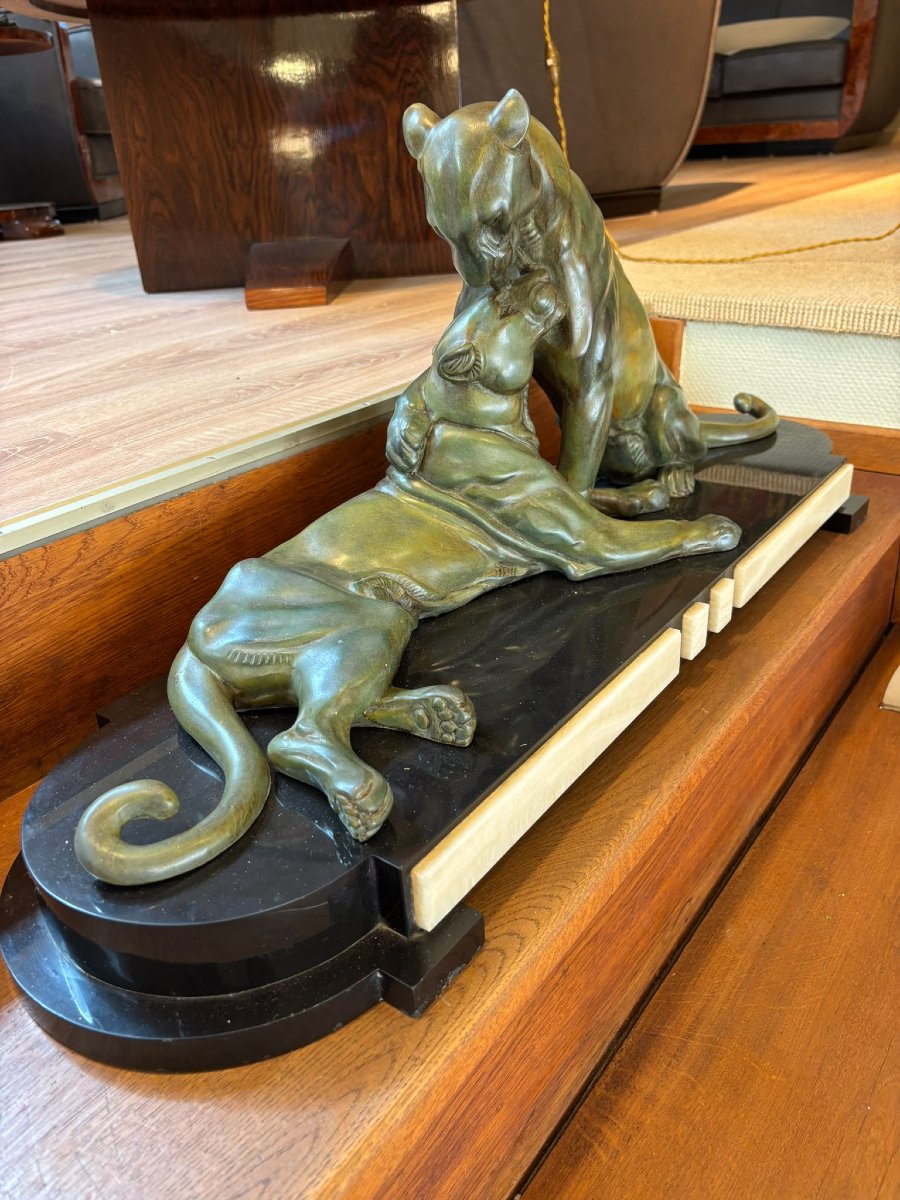 Pair Of Art Deco Panthers, Circa 1930, Signed Rochard-photo-2