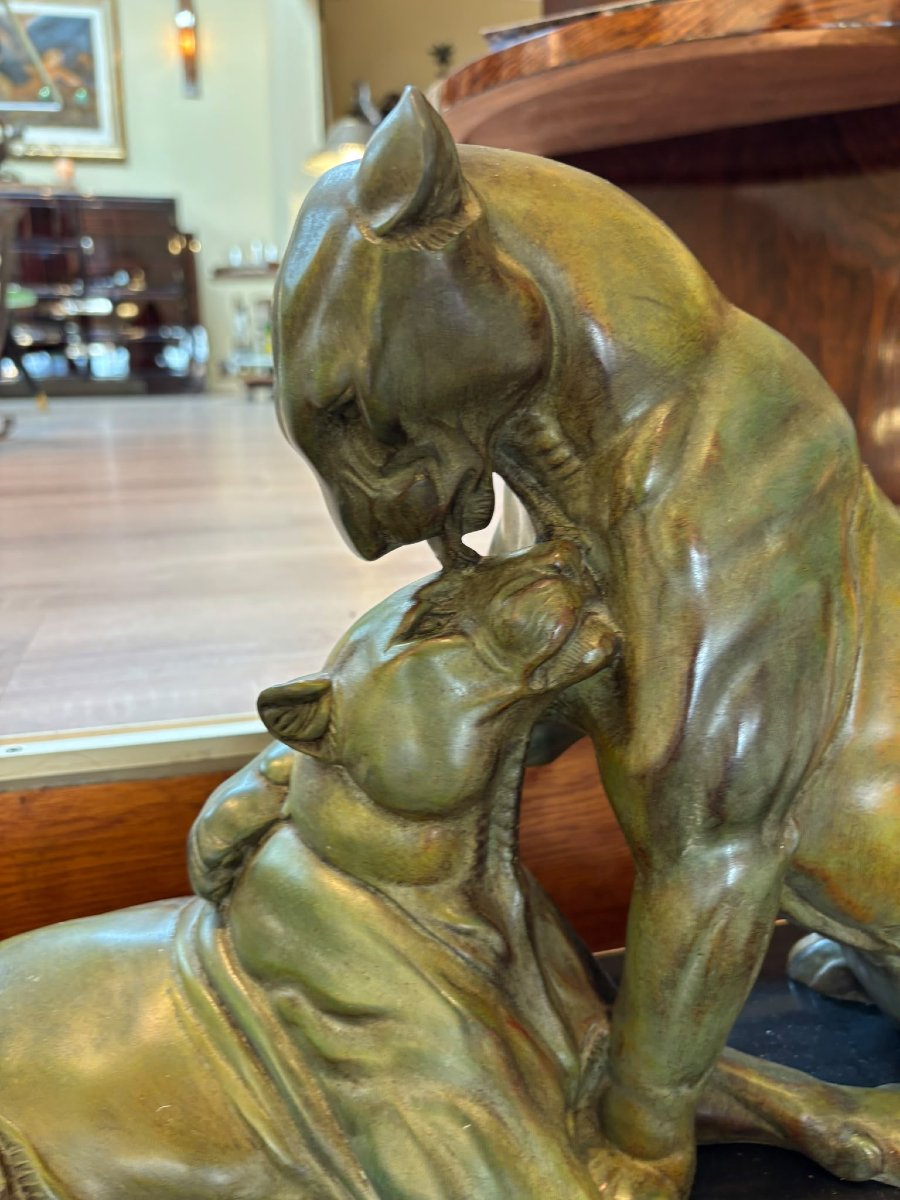 Pair Of Art Deco Panthers, Circa 1930, Signed Rochard-photo-4