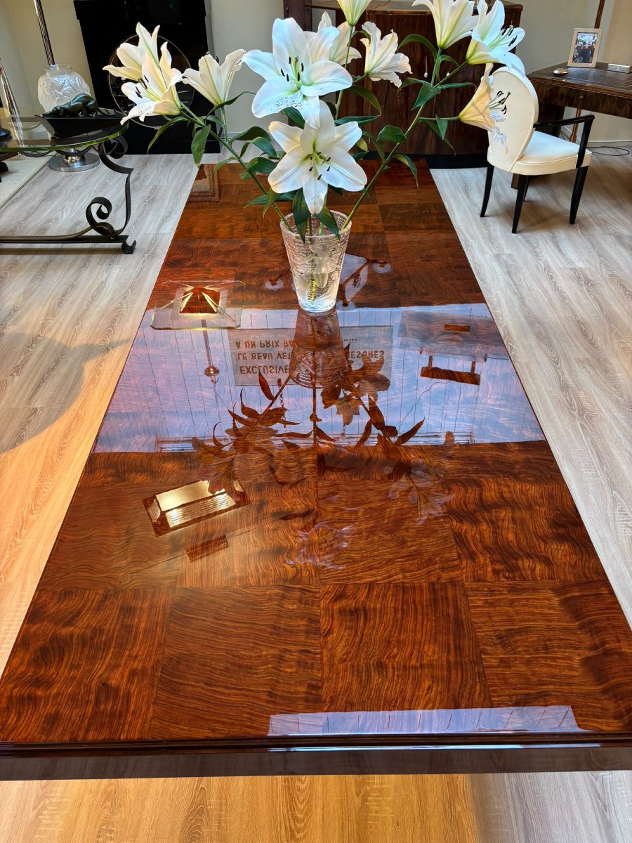 Table de salle à manger Art Déco vers 1930 en acajou flammé-photo-3