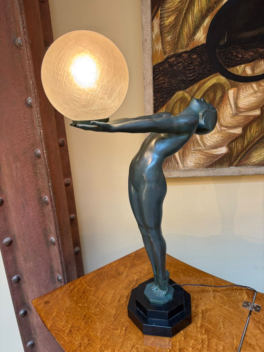 Illuminated Art Deco Statue By Max Le Verrier, Circa 1930