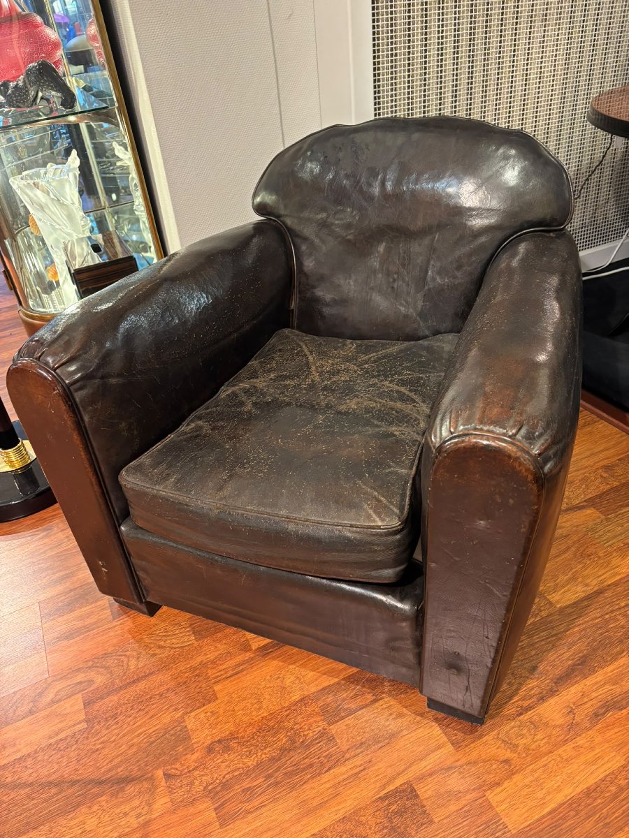 Paire de fauteuils club Art Déco en cuir -photo-2