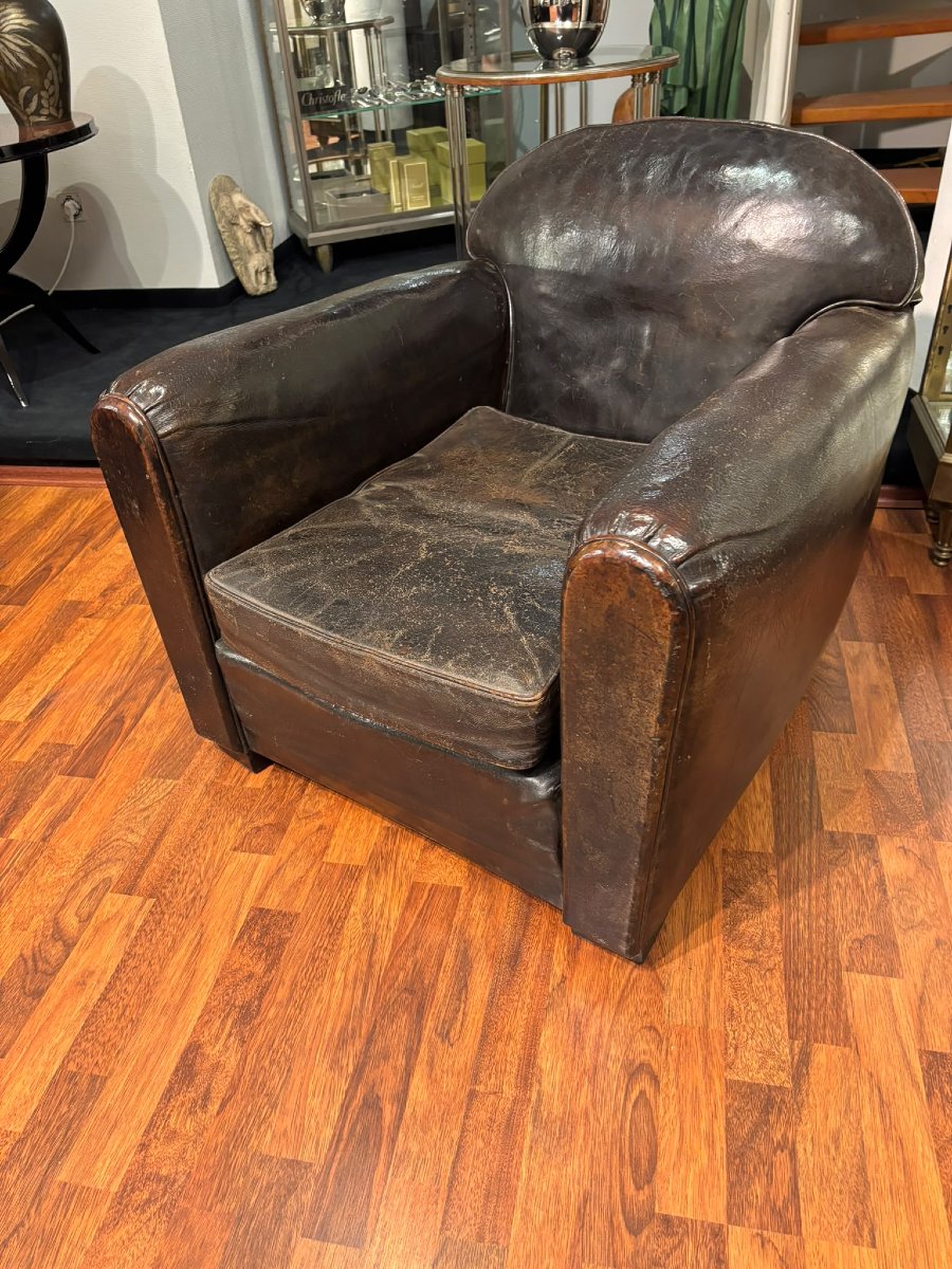 Paire de fauteuils club Art Déco en cuir -photo-3