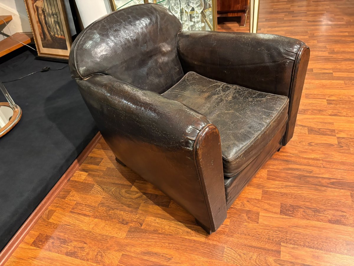 Paire de fauteuils club Art Déco en cuir -photo-2