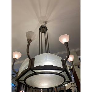 Ceiling Lamp With Antelopes - Wrought Iron - Art Deco 1930