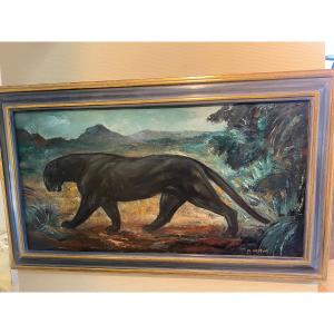 Walking Panther - Oil On Canvas - 1930s - Art Deco