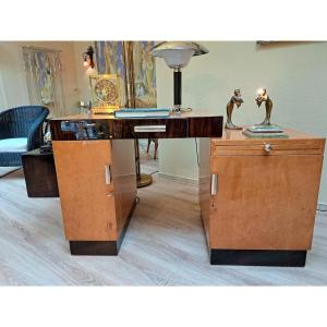 Modernist Birch Burl And Macassar Ebony Desk, Art Deco