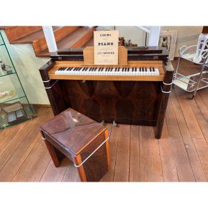 Piano Art Déco vers 1930 et son tabouret, placage de noyer