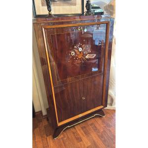 Art Deco Secretary Circa 1930, In The Style Of Leleu, With Marquetry On The Shutter