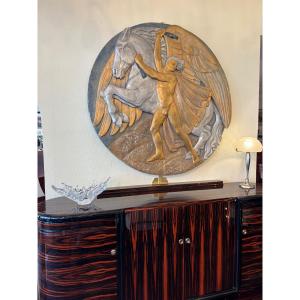 Art Deco Bas-relief Circa 1940, Wood And Stucco