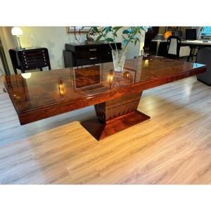 Art Deco Dining Table, Circa 1930, Made Of Flamed Mahogany