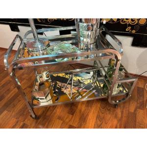 Art Deco Rolling Bar Cart, Circa 1930, Chrome-plated Metal