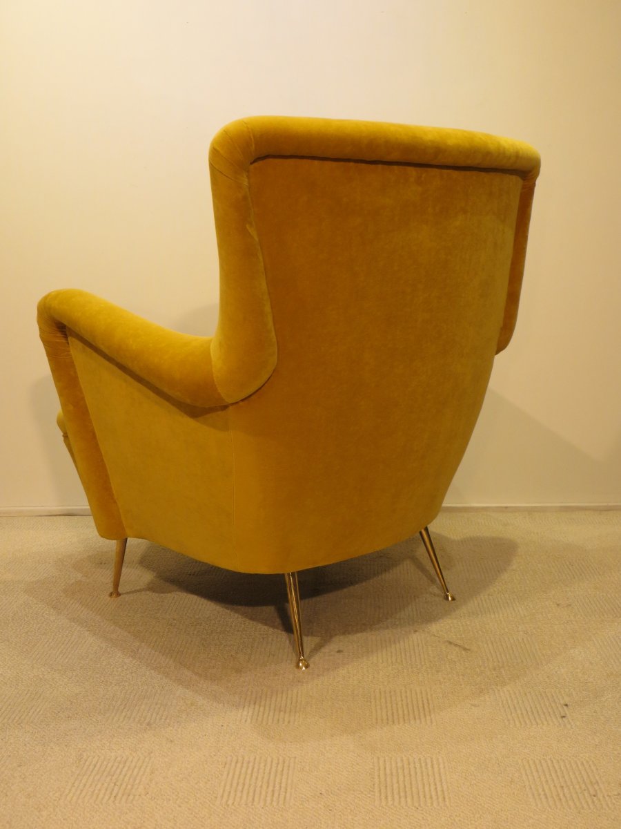 Eyrton Yellow Velvet Armchair 1960-photo-2