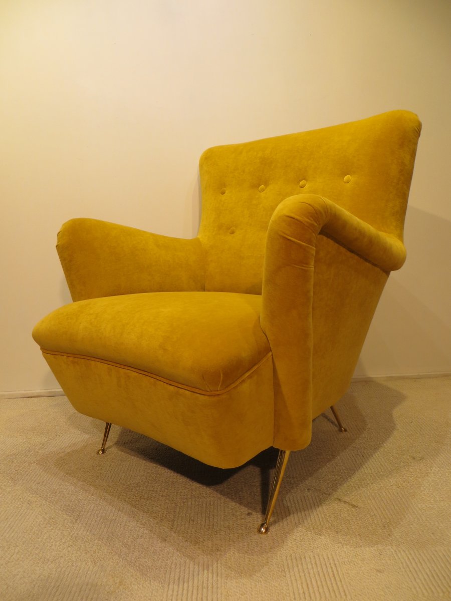 Eyrton Yellow Velvet Armchair 1960-photo-1