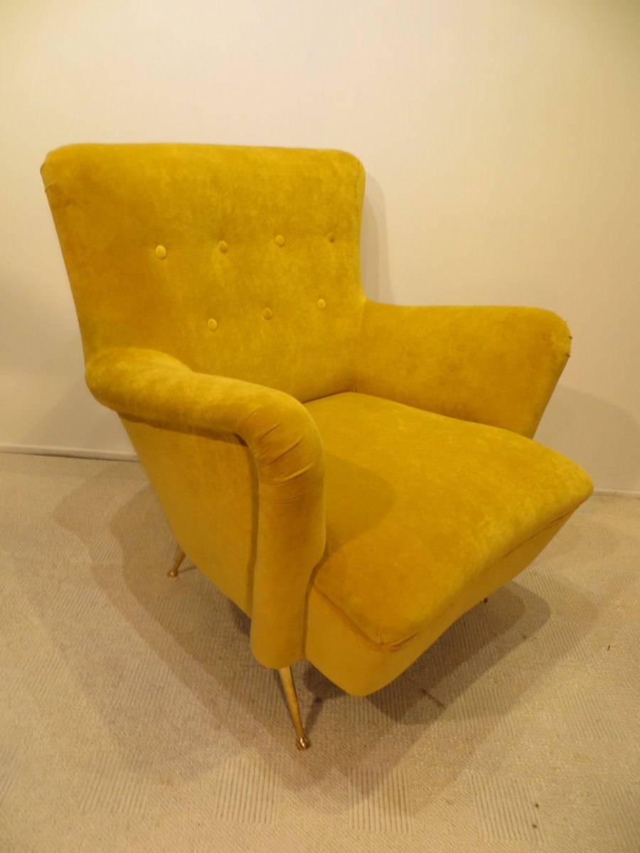 Eyrton Yellow Velvet Armchair 1960-photo-4